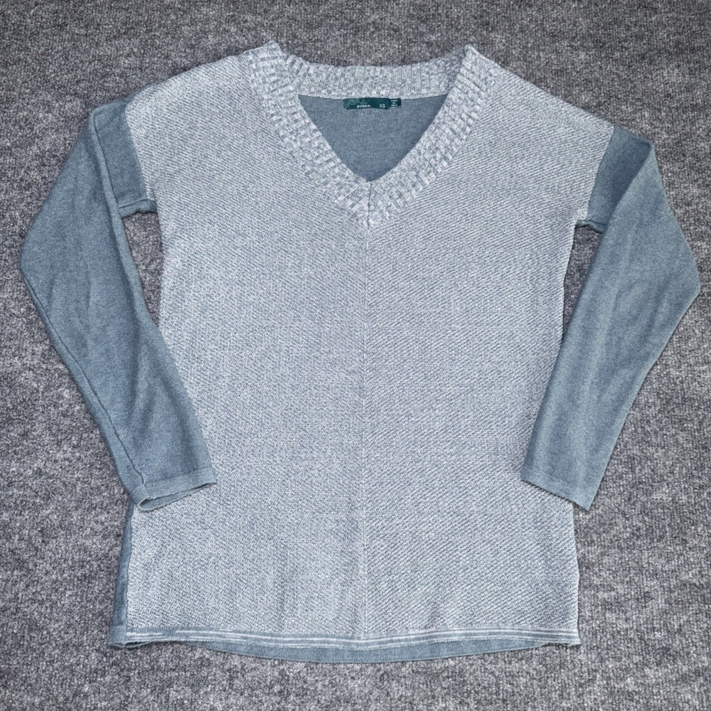 Prana V-Neck Sweater Size‎ XS Womens Relaxed Organic Cotton Long Sleeve Top Blue